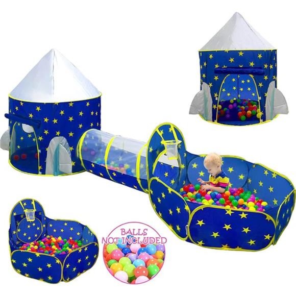 3pc Kids PlayTent for Boys with Ball Pit,Crawl Tunnel,Princess Tents for Toddler - Picture 1 of 7